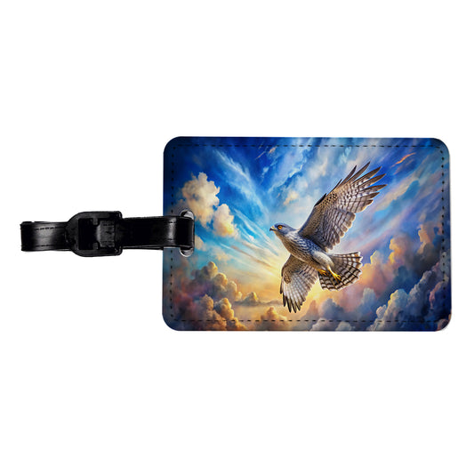 Goshawk Raptor Bird Of Prey In Flight Sky Clouds Watercolor Travel Faux Leather Luggage Tag