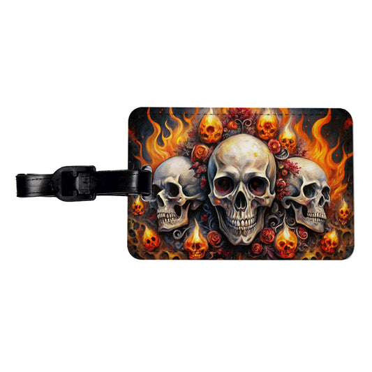 Gothic Skulls And Flames Watercolor Travel Faux Leather Luggage Tag
