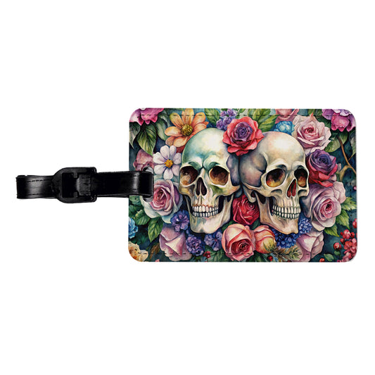 Gothic Skulls And Flowers Watercolor Travel Faux Leather Luggage Tag