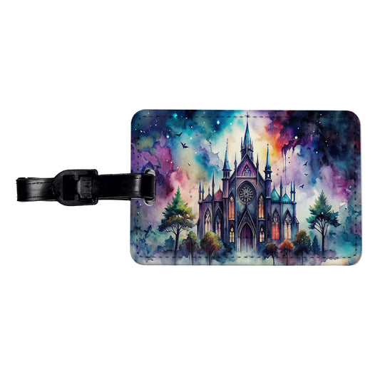 Gothic Style Church Watercolor Travel Faux Leather Luggage Tag