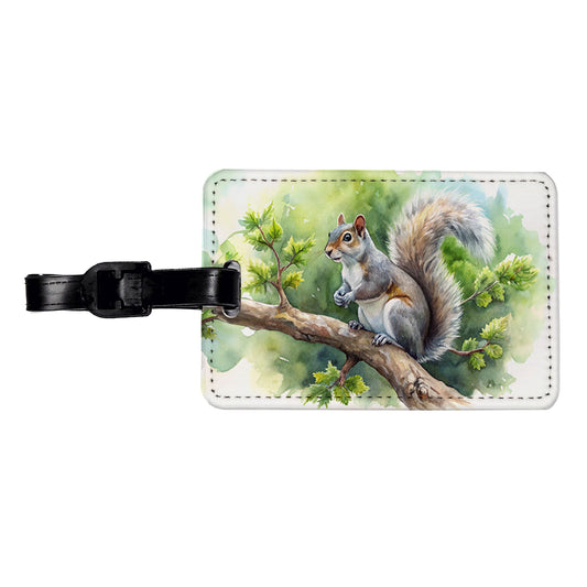 Gray Squirrel In Tree Watercolor Travel Faux Leather Luggage Tag