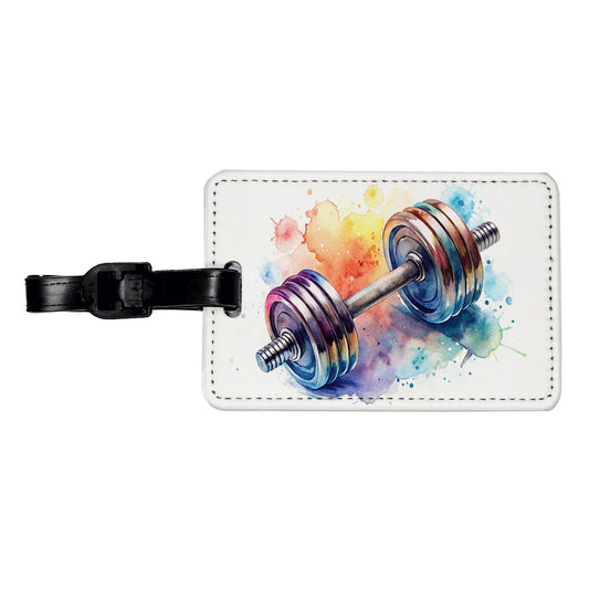 Gym Workout Dumbbells Weights Watercolor Travel Faux Leather Luggage Tag