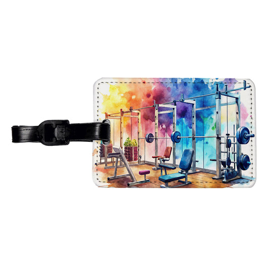 Gym Workout Equipment Watercolor Travel Faux Leather Luggage Tag