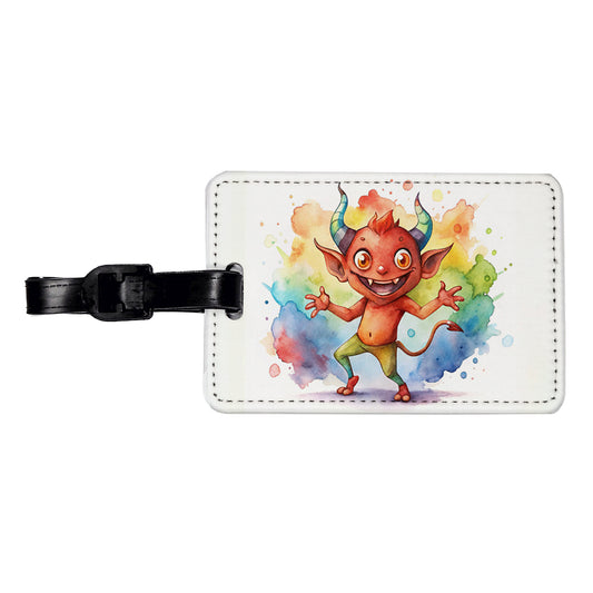 Happy Short Dancing Demon Watercolor Travel Faux Leather Luggage Tag