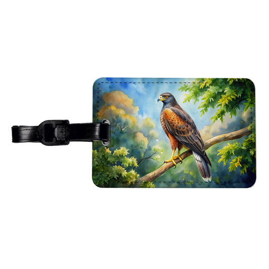Harris's Hawk Raptor Bird Of Prey In Tree Watercolor Travel Faux Leather Luggage Tag