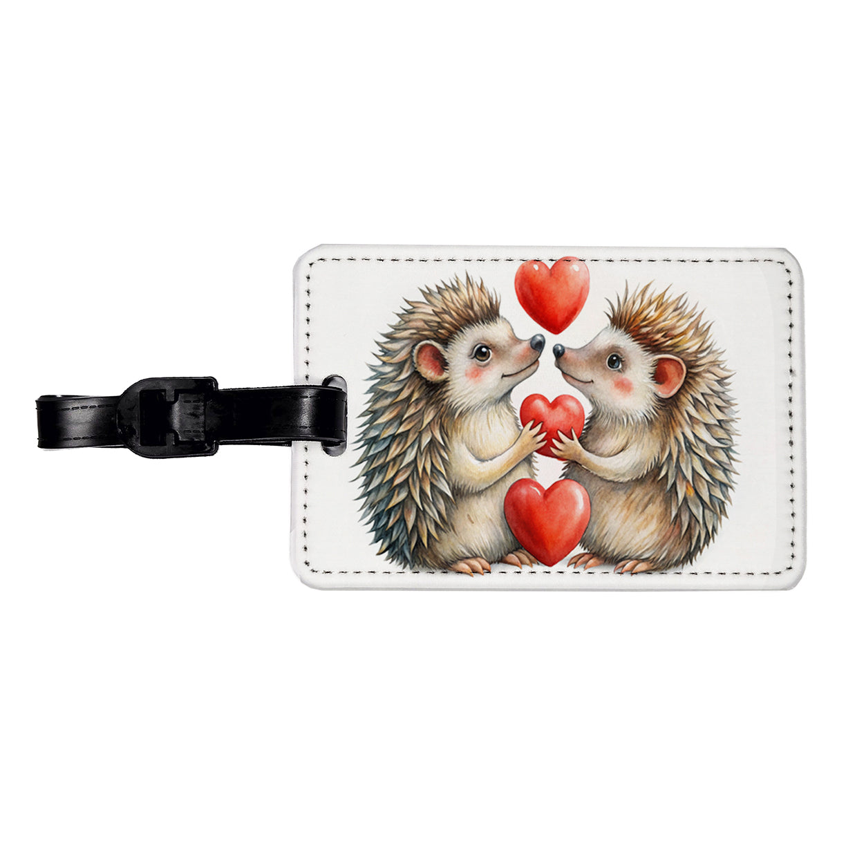 Hedgehogs In Love With Hearts Valentine's Day Travel Faux Leather Luggage Tag