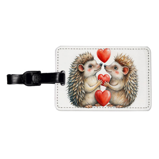 Hedgehogs In Love With Hearts Valentine's Day Travel Faux Leather Luggage Tag