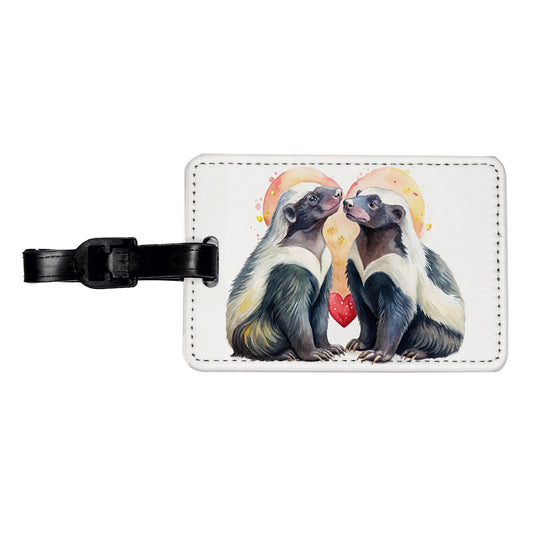 Honey Badgers In Love Heart Valentine's Day Travel Faux Leather Luggage Tag
