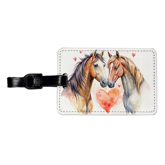 Horses In Love Heart Valentine's Day Travel Faux Leather Luggage Tag