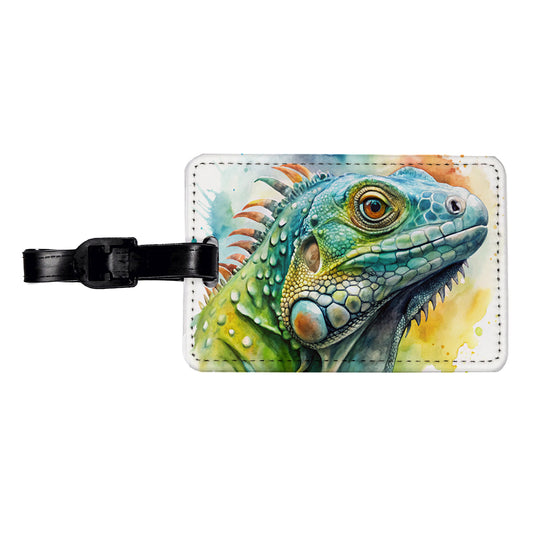 Iguana Lizard Face Profile Reptile Watercolor Travel Faux Leather Luggage Tag