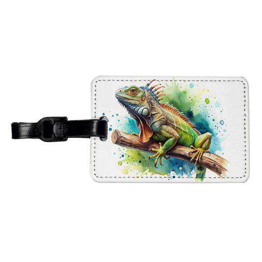 Iguana Lizard On Branch Reptile Watercolor Travel Faux Leather Luggage Tag