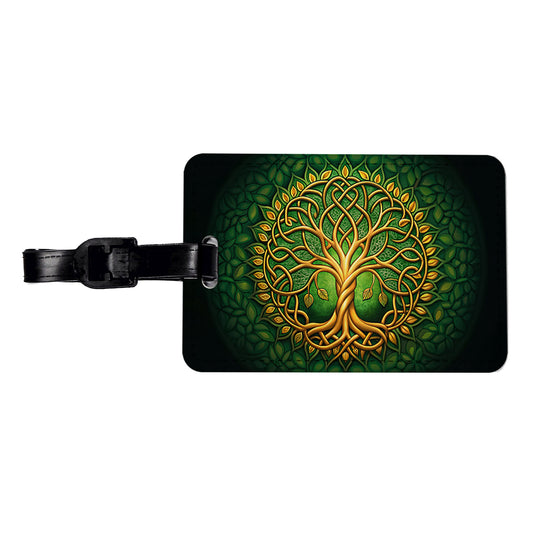 Irish Celtic Knot Tree Of Life Green And Golden Travel Faux Leather Luggage Tag