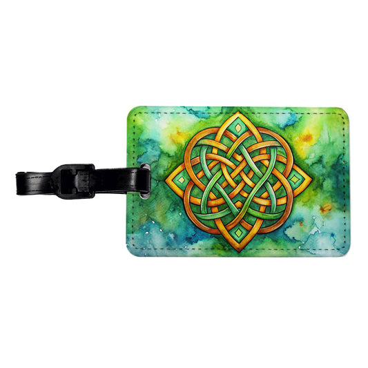 Irish Celtic Knot Watercolor Travel Faux Leather Luggage Tag