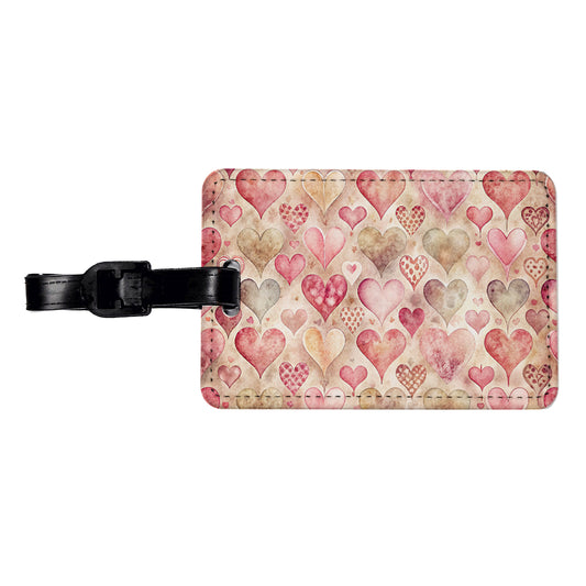 Kitschy Valentine's Day Hearts Pattern Travel Faux Leather Luggage Tag
