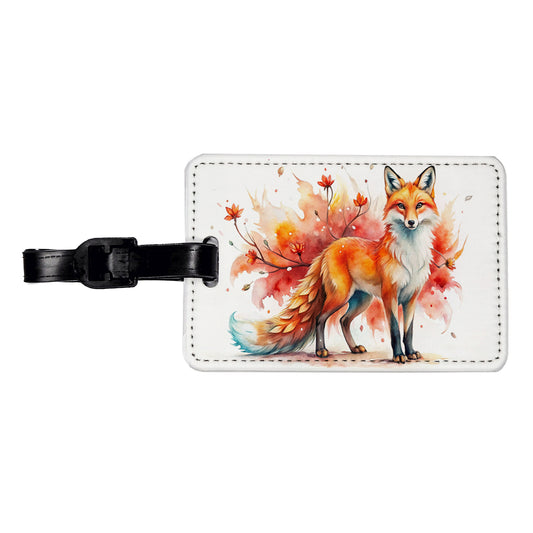 Kitsune Fox Asian Japanese Spirit Animal Folklore Watercolor Travel Faux Leather Luggage Tag