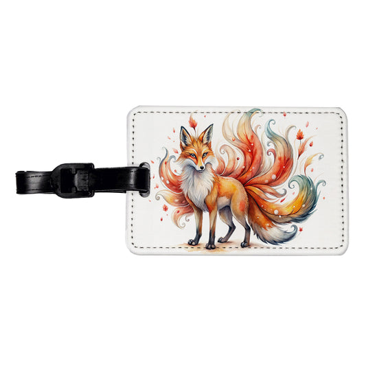 Kitsune Fox With Many Tails Asian Japanese Spirit Folklore Watercolor Travel Faux Leather Luggage Tag
