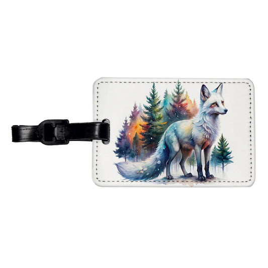 Kitsune White Fox Asian Japanese In Forest Watercolor Travel Faux Leather Luggage Tag