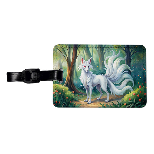 Kitsune White Fox With Many Tails Japanese Spirit Animal Watercolor Travel Faux Leather Luggage Tag