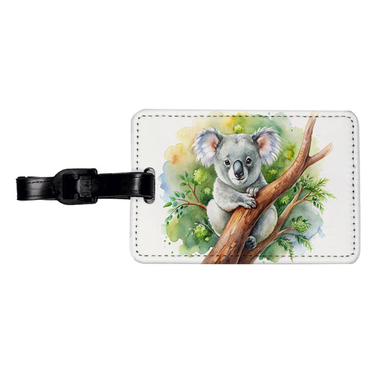 Koala In A Tree Watercolor Travel Faux Leather Luggage Tag