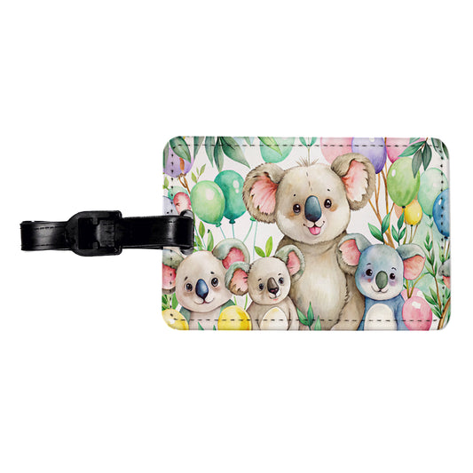 Koalas Having A Birthday Party Watercolor Travel Faux Leather Luggage Tag