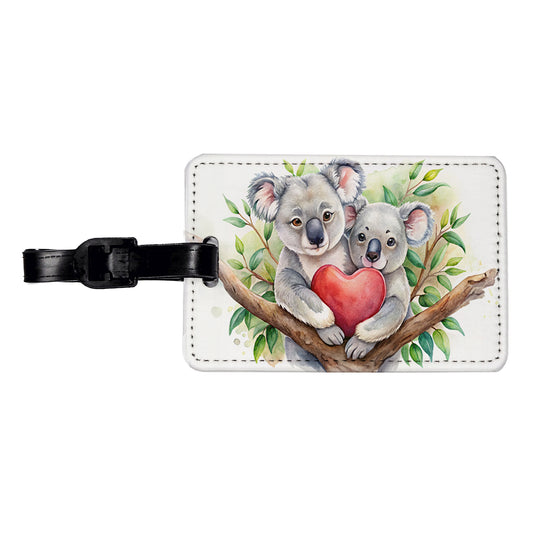 Koalas In Love Heart Valentine's Day Travel Faux Leather Luggage Tag