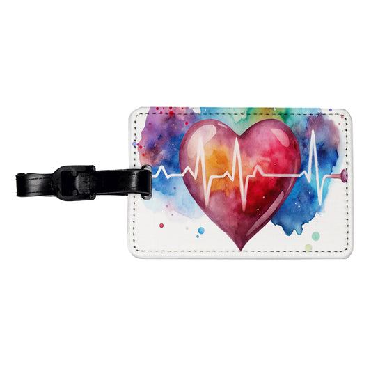 Life Pulse Heart Beat Doctor Nurse RN EMT Watercolor Travel Faux Leather Luggage Tag