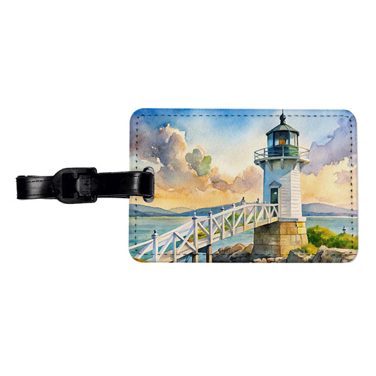 Lighthouse Like Marshall Point Maine Watercolor Travel Faux Leather Luggage Tag