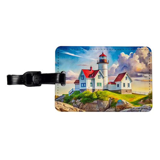 Lighthouse Like Nubble Lighthouse Maine Watercolor Travel Faux Leather Luggage Tag
