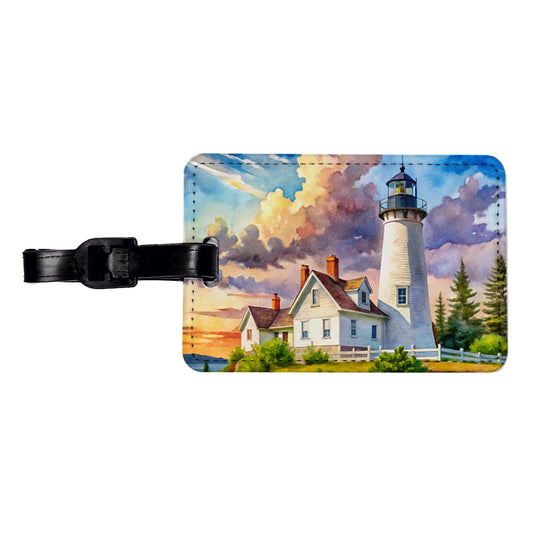 Lighthouse Like Pemaquid Point Maine Watercolor Travel Faux Leather Luggage Tag