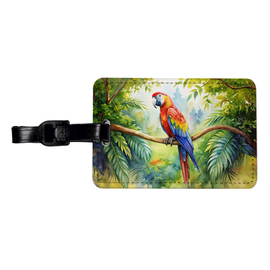 Macaw Parrot In Tree Bird Watercolor Travel Faux Leather Luggage Tag
