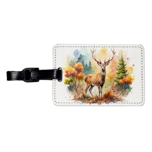 Majestic Deer Hunting Hunter Watercolor Travel Faux Leather Luggage Tag