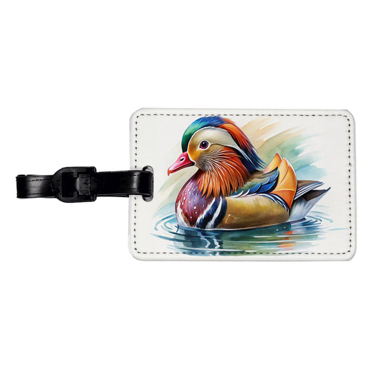 Mandarin Duck Watercolor Travel Faux Leather Luggage Tag