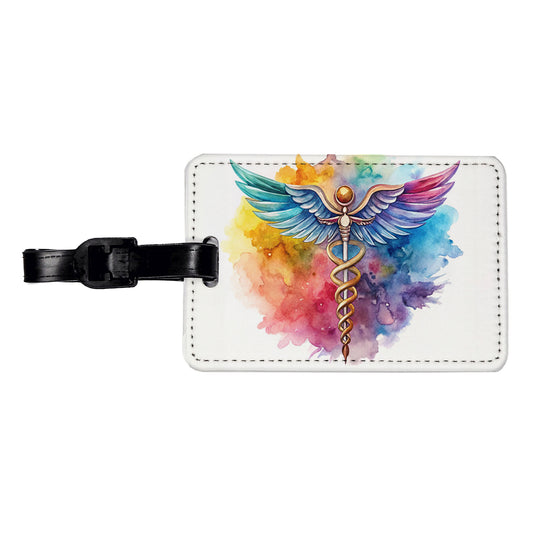 Medical Caduceus Doctor Nurse RN EMT Watercolor Travel Faux Leather Luggage Tag