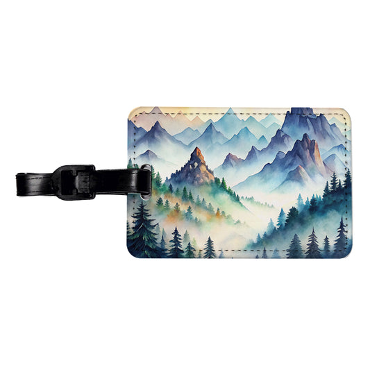Mist Covered Mountains Misty Watercolor Travel Faux Leather Luggage Tag
