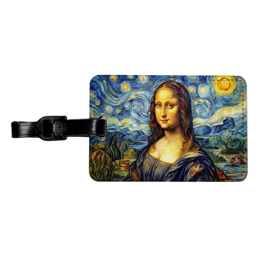 Mona Lisa Van Gogh Style Travel Faux Leather Luggage Tag