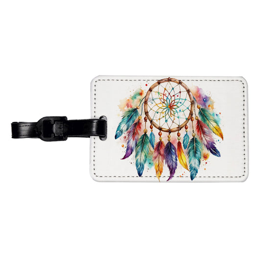 Native American Indian Dreamcatcher Watercolor Travel Faux Leather Luggage Tag