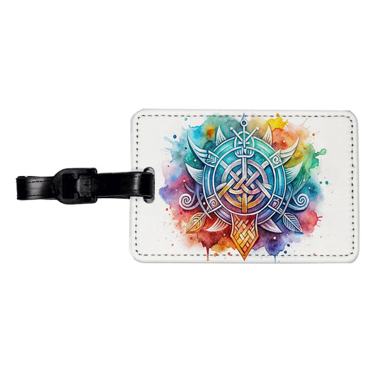Norse Viking Symbols Watercolor Travel Faux Leather Luggage Tag