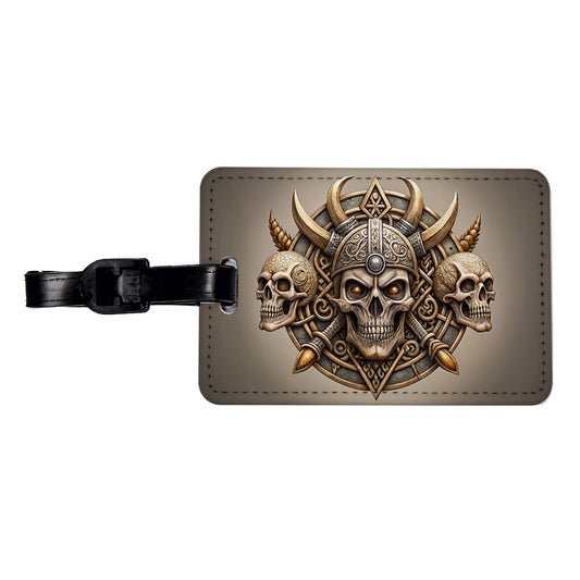 Norse Viking Symbols With Skulls Travel Faux Leather Luggage Tag