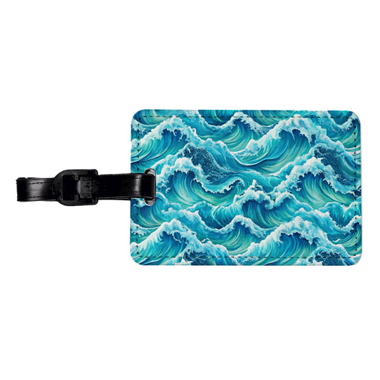 Ocean Waves Pattern Travel Faux Leather Luggage Tag