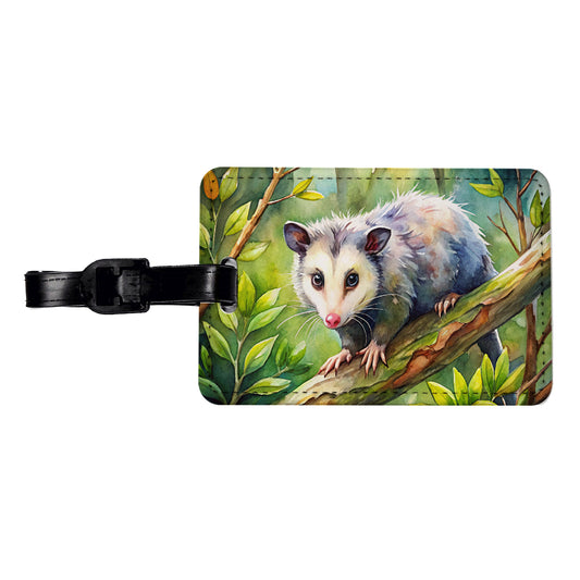 Opossum In The Forest Watercolor Travel Faux Leather Luggage Tag