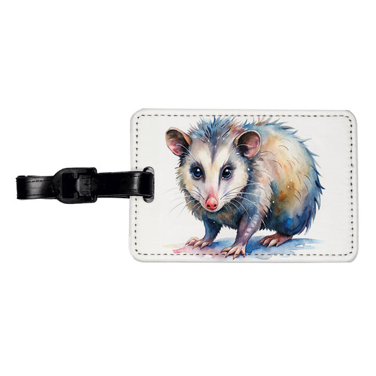 Opossum Watercolor Travel Faux Leather Luggage Tag