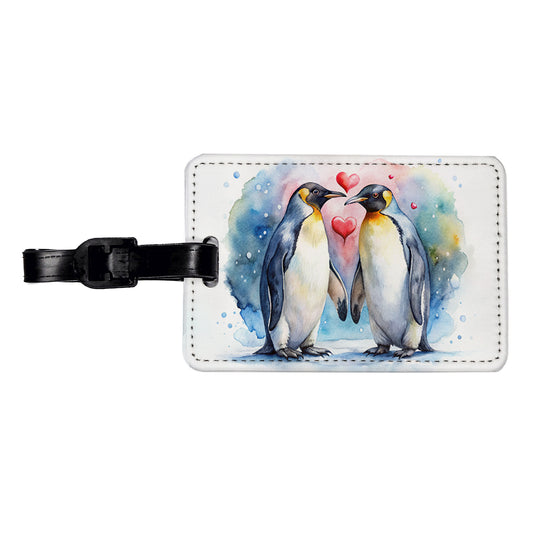 Penguins In Love Hearts Valentine's Day Travel Faux Leather Luggage Tag