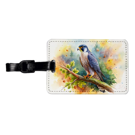 Peregrine Falcon Raptor Bird Of Prey In Tree Watercolor Travel Faux Leather Luggage Tag