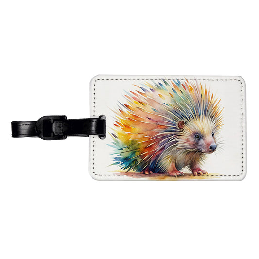Porcupine Colorful Rainbow Watercolor Travel Faux Leather Luggage Tag