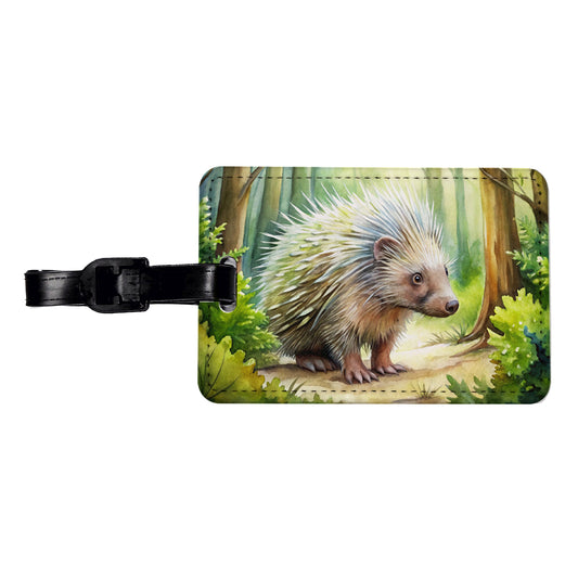 Porcupine In The Forest Watercolor Travel Faux Leather Luggage Tag