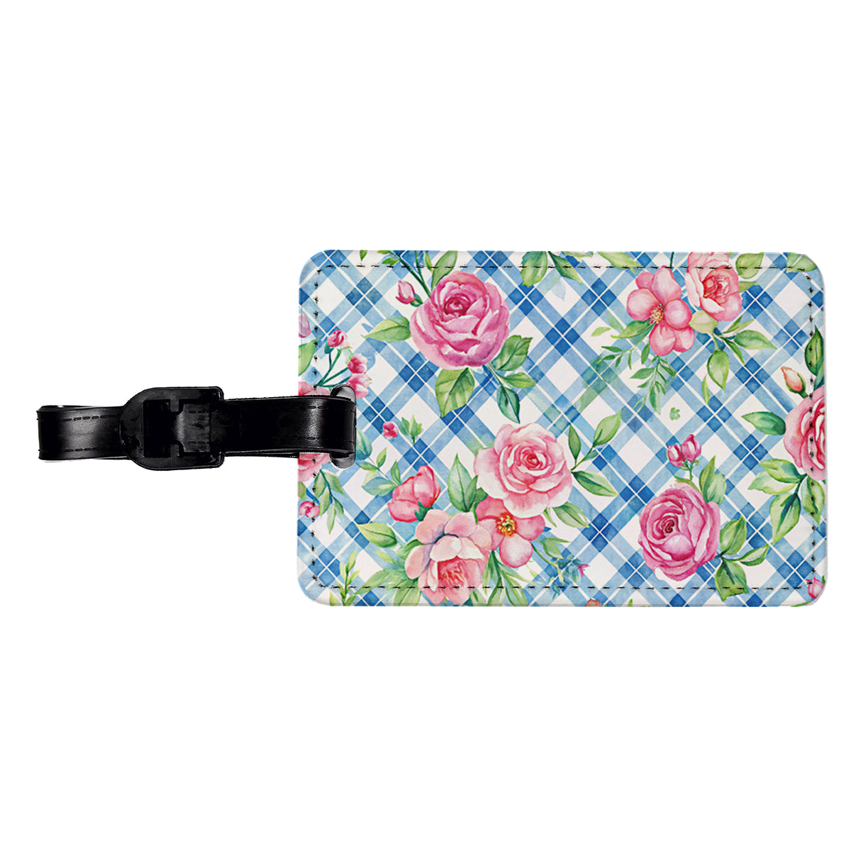 Pretty Pink Flowers Floral Blue Wallpaper Travel Faux Leather Luggage Tag