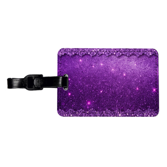 Purple Faux Glitter Travel Faux Leather Luggage Tag