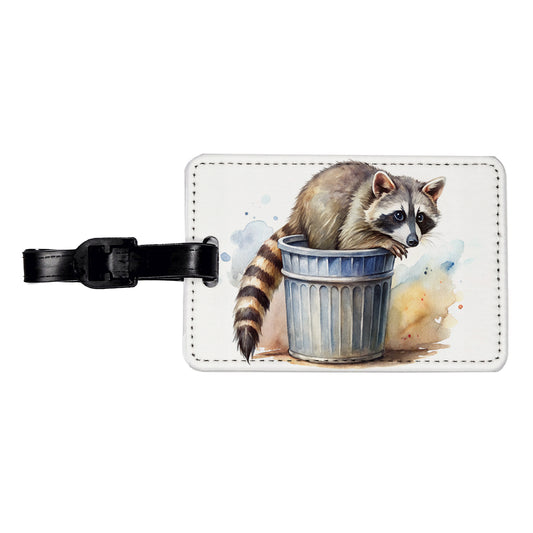 Raccoon In A Trash Can Panda Watercolor Travel Faux Leather Luggage Tag