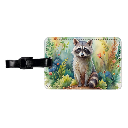 Raccoon In The Forest Watercolor Travel Faux Leather Luggage Tag