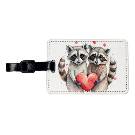 Raccoons In Love With Hearts Valentine's Day Travel Faux Leather Luggage Tag